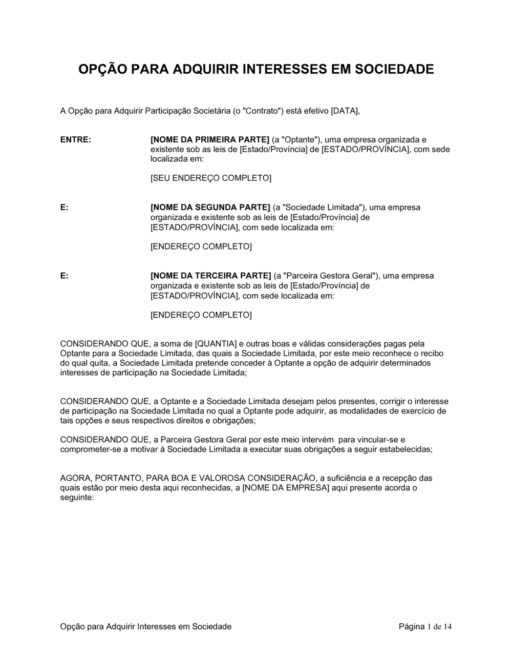 Business-in-a-Box's Opção de Adquirir Interesses de Parceria