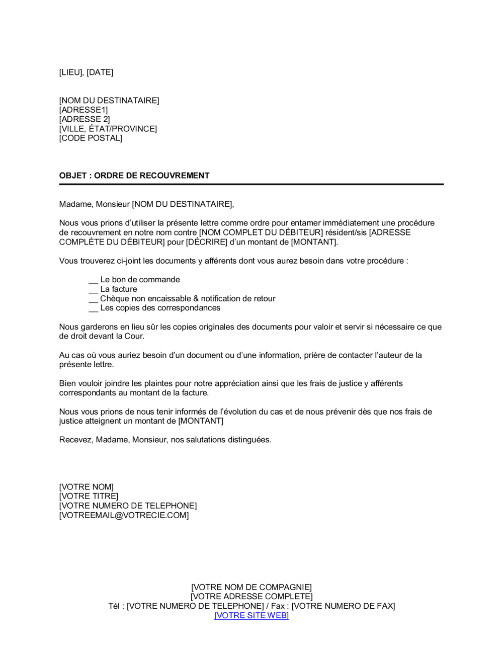 Business-in-a-Box's Ordre de recouvrement à un avocat