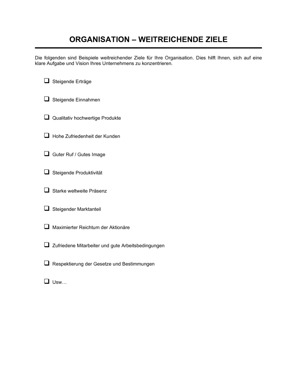 Business-in-a-Box's Organisation - Weitreichende Ziele