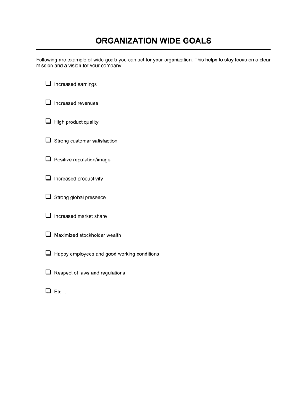Business-in-a-Box's Organization Wide Goals Template