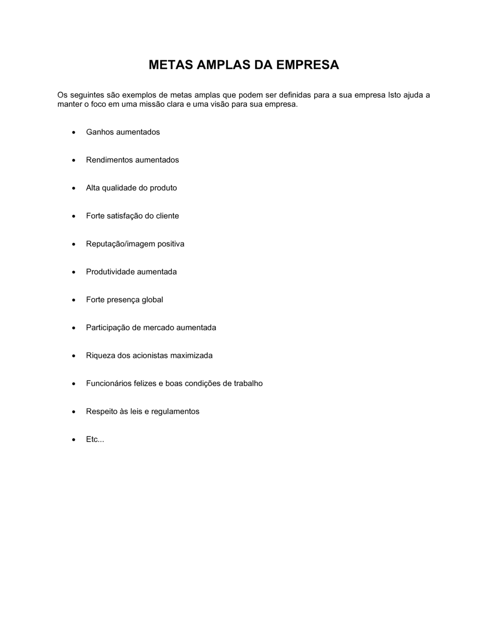 Business-in-a-Box's Organização de Objetivos Amplos