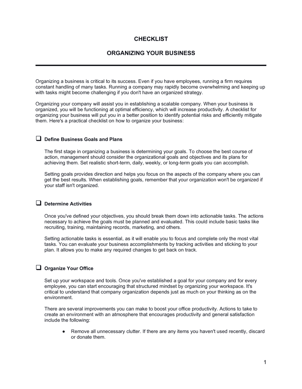 Business-in-a-Box's Organizing Your Business Checklist Template