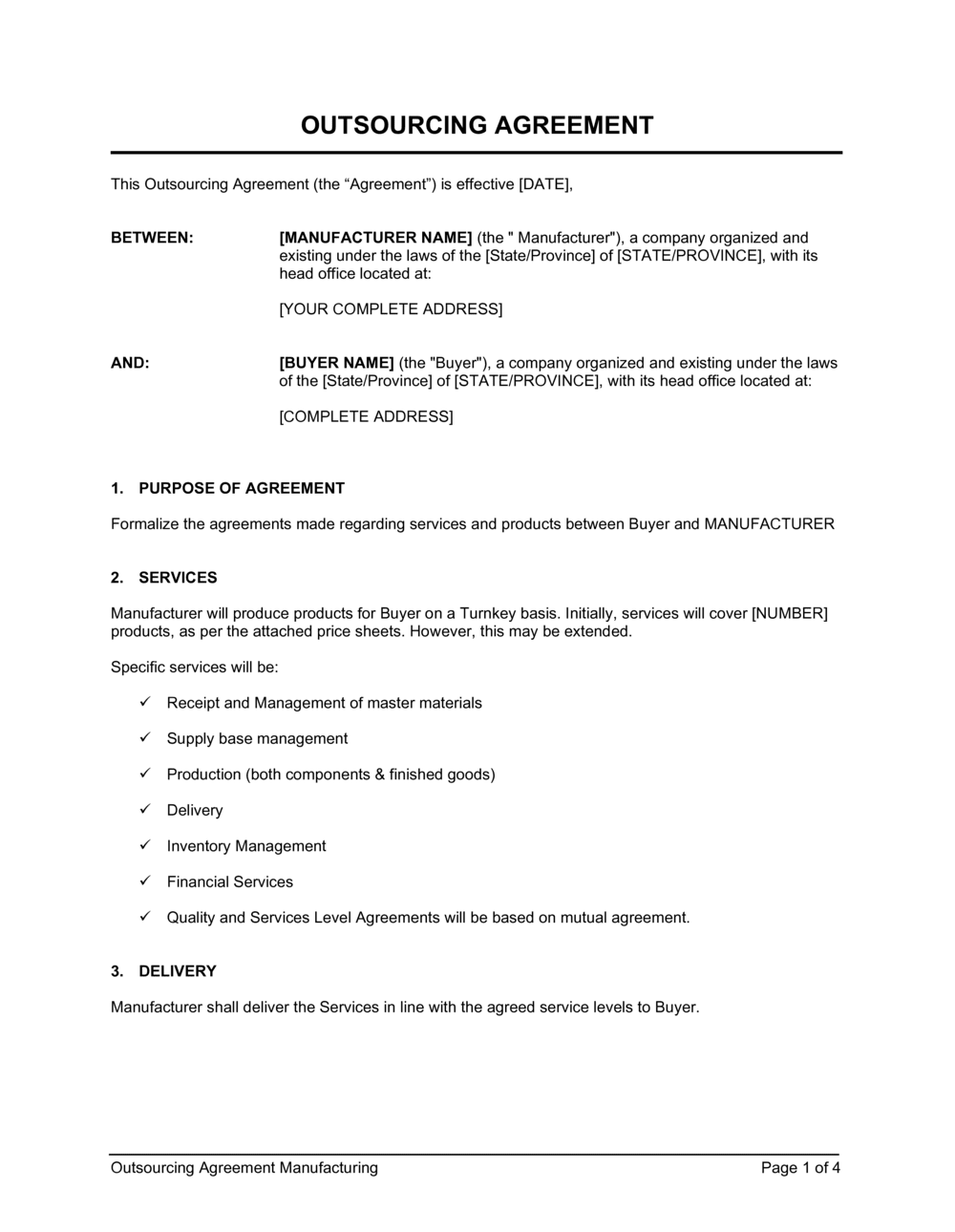 Toll Manufacturing Agreement Template