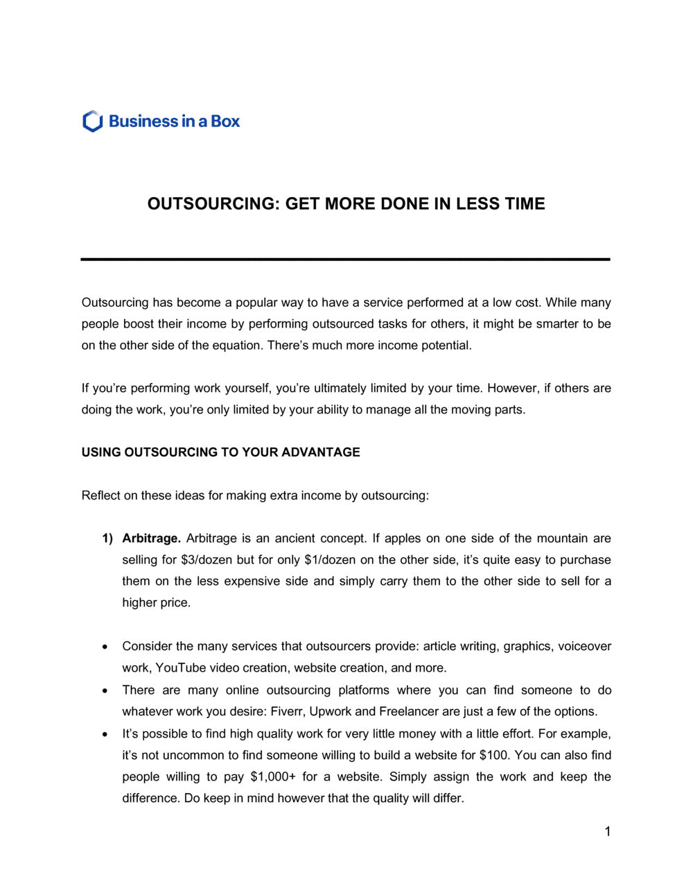 Business-in-a-Box's Outsourcing Get More Done In Less Time Template