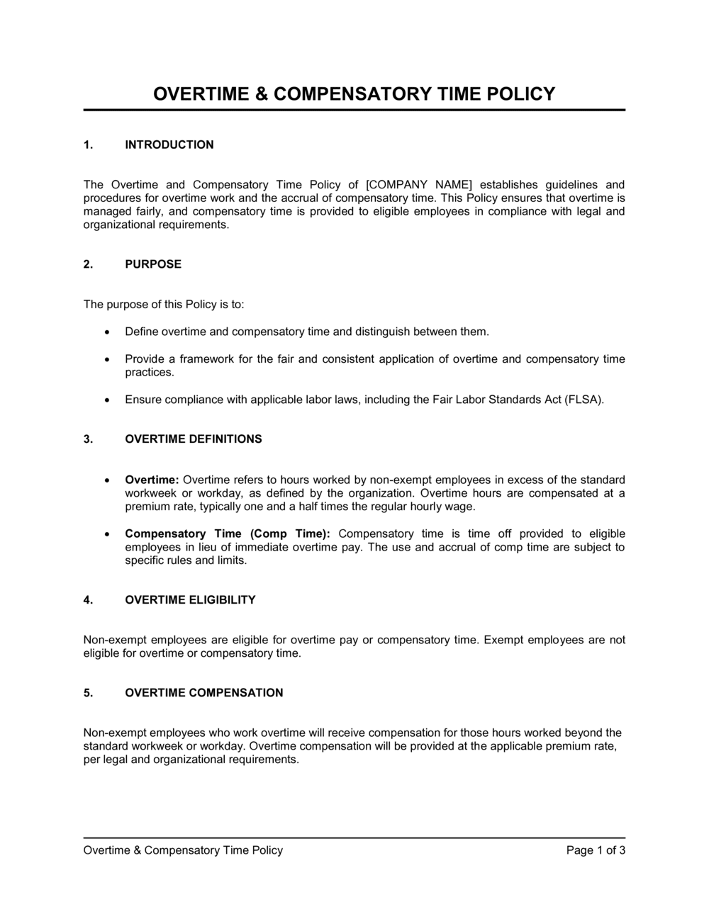 Business-in-a-Box's Overtime and Compensatory Time Policy Template