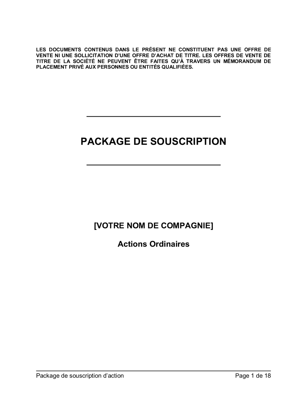 Pack de souscription d'actions