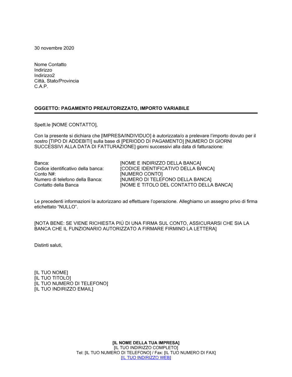 Business-in-a-Box's Pagamento preautorizzato