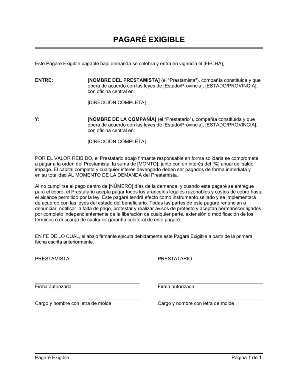 Business-in-a-Box's Pagaré exigible