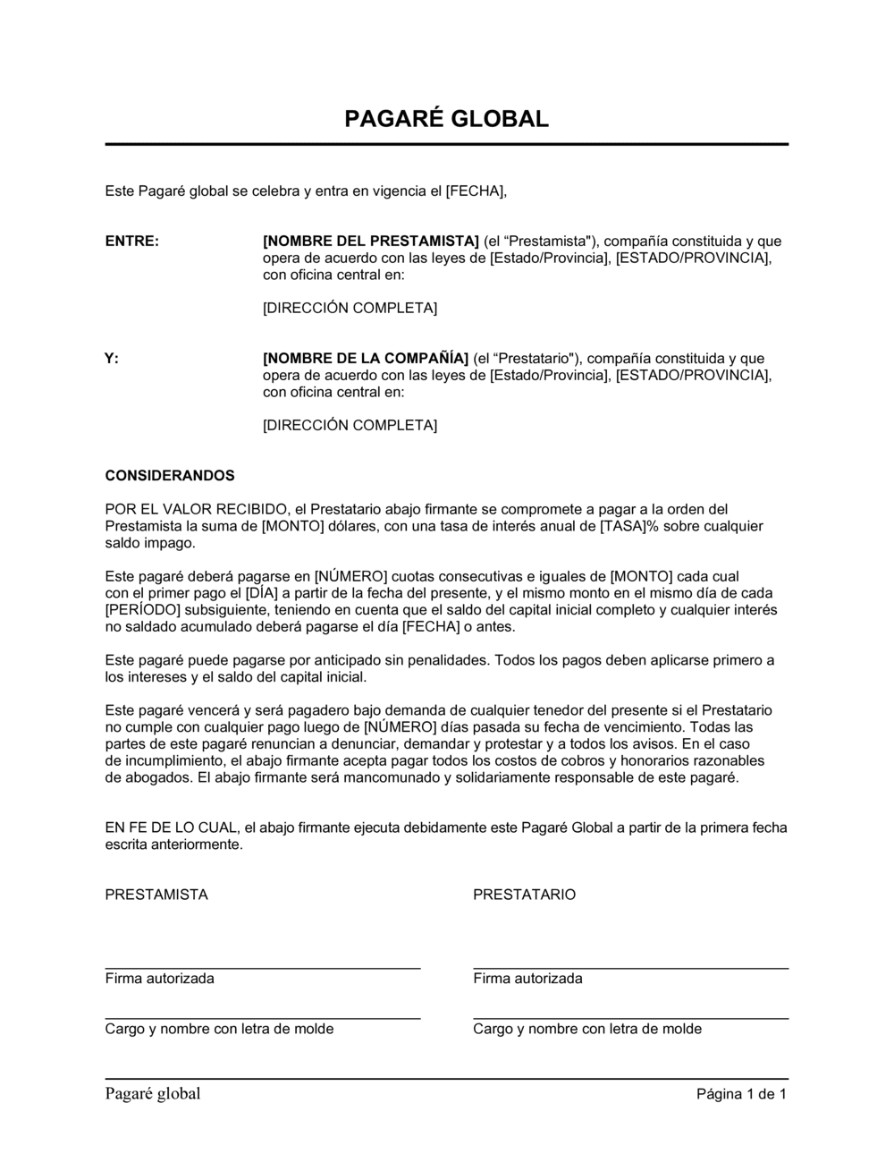 Business-in-a-Box's Pagaré global