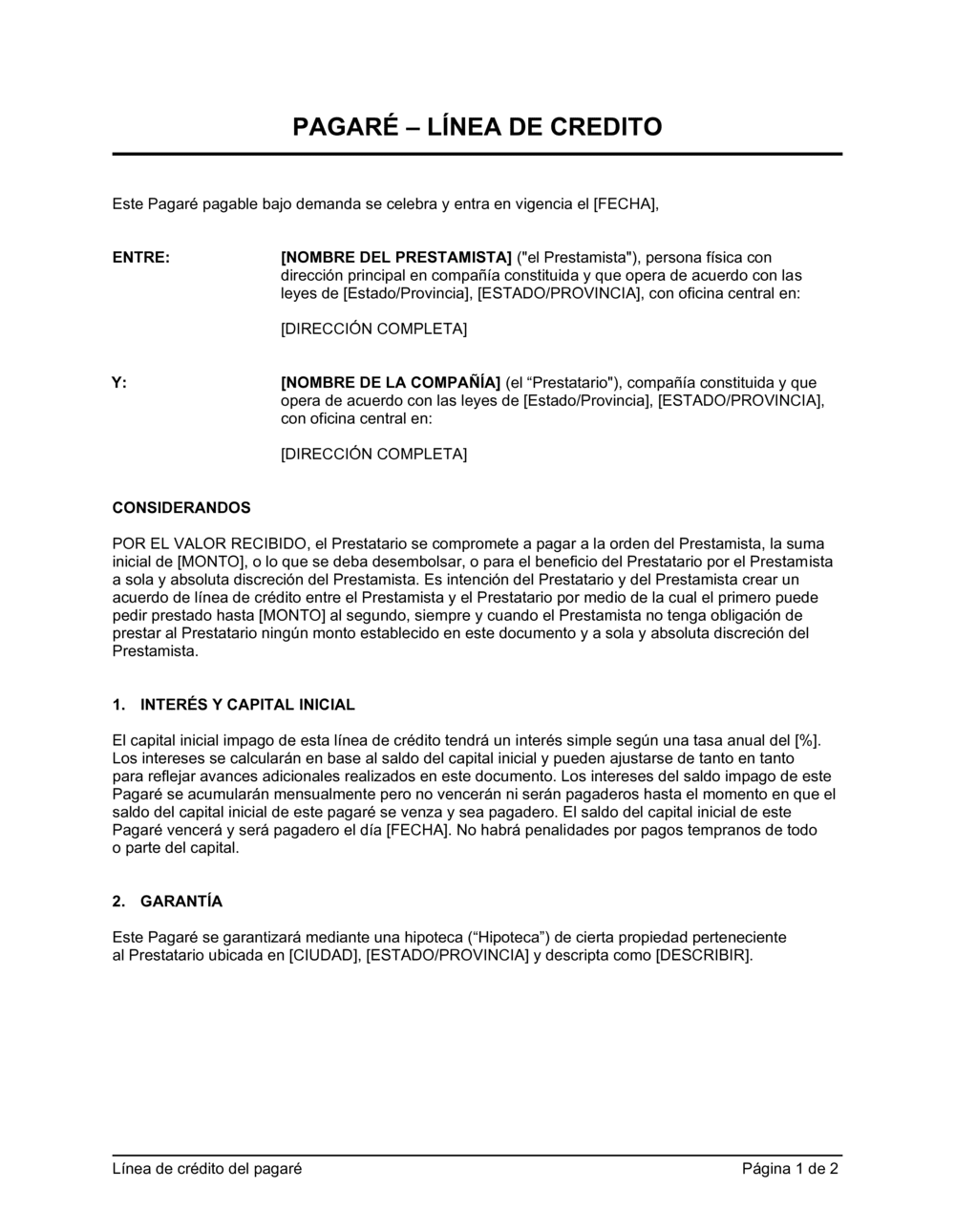 Business-in-a-Box's Pagaré Línea de crédito