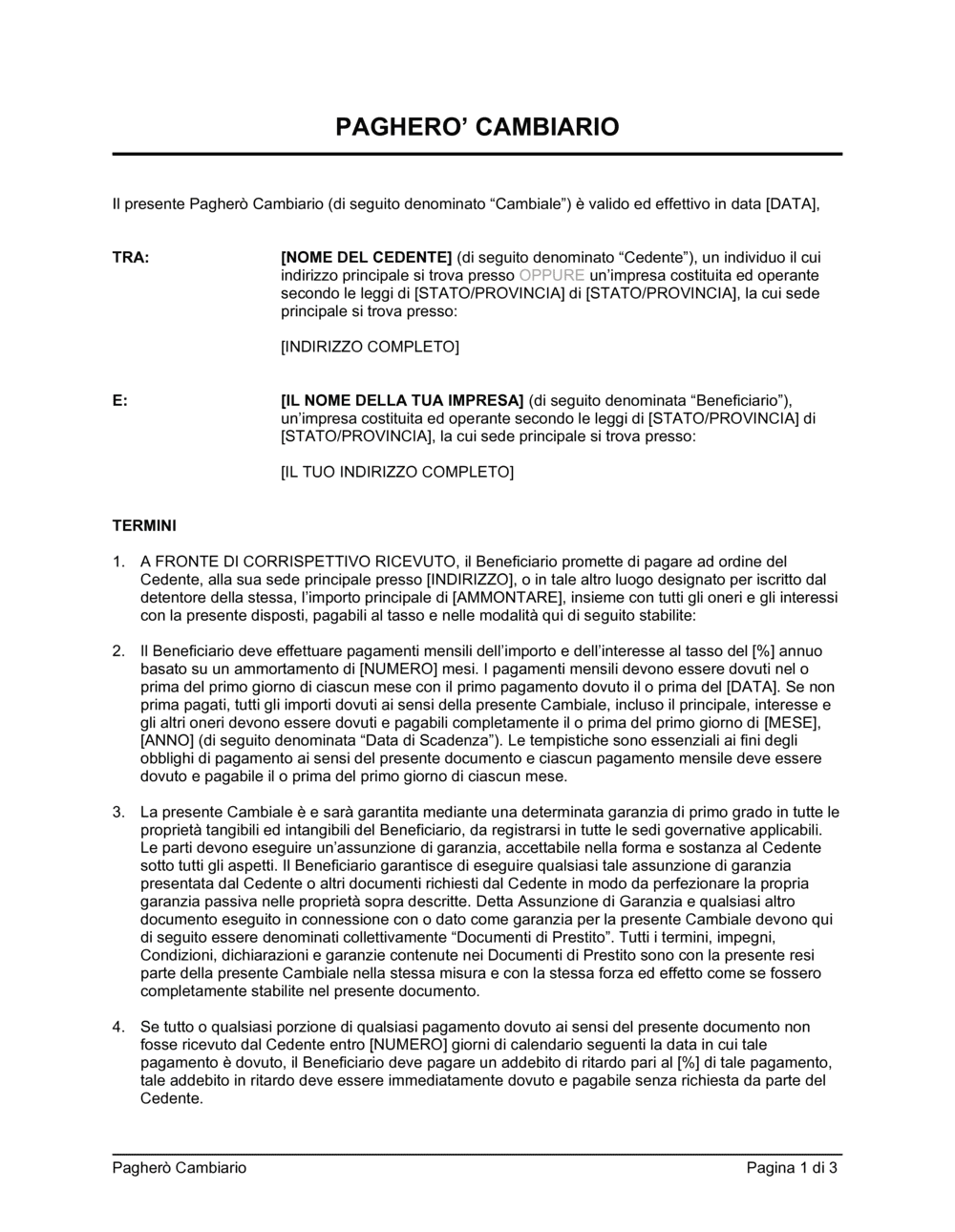 Business-in-a-Box's Pagherò cambiario