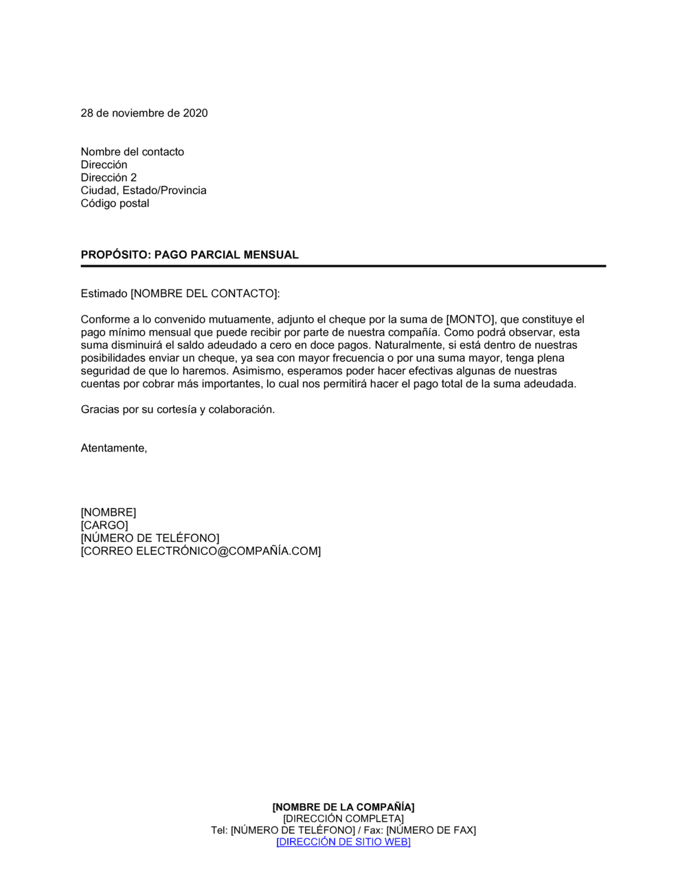 Business-in-a-Box's Pago parcial mensual al acreedor