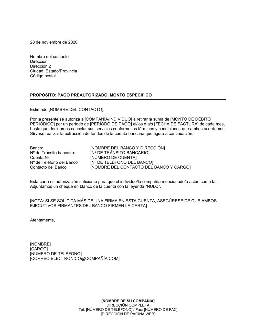 Business-in-a-Box's Pago preautorizado Monto específico