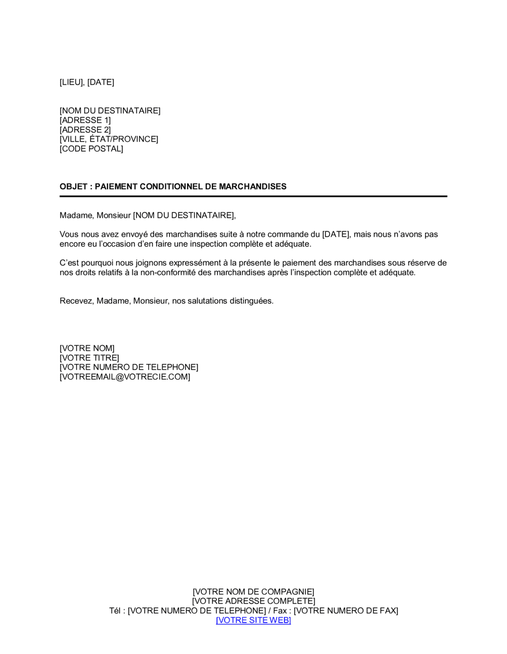 Business-in-a-Box's Paiement conditionnel des marchandises