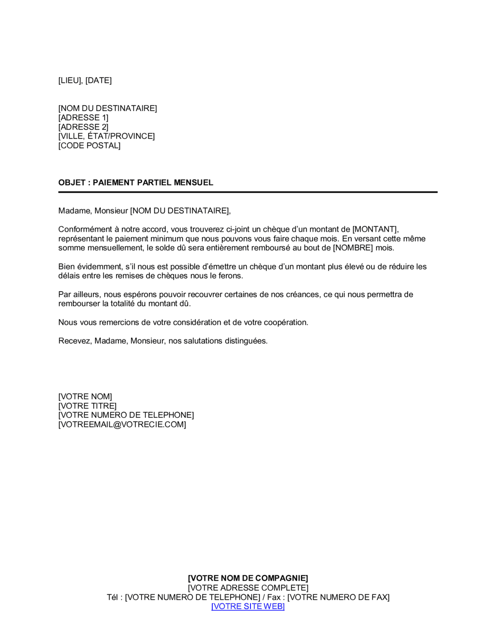 Business-in-a-Box's Paiement mensuel partiel à un créancier