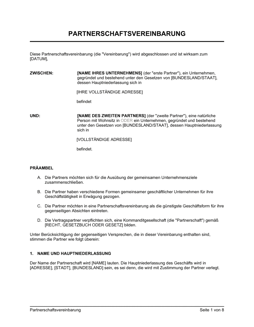 Business-in-a-Box's Partnerschaftsvereinbarung