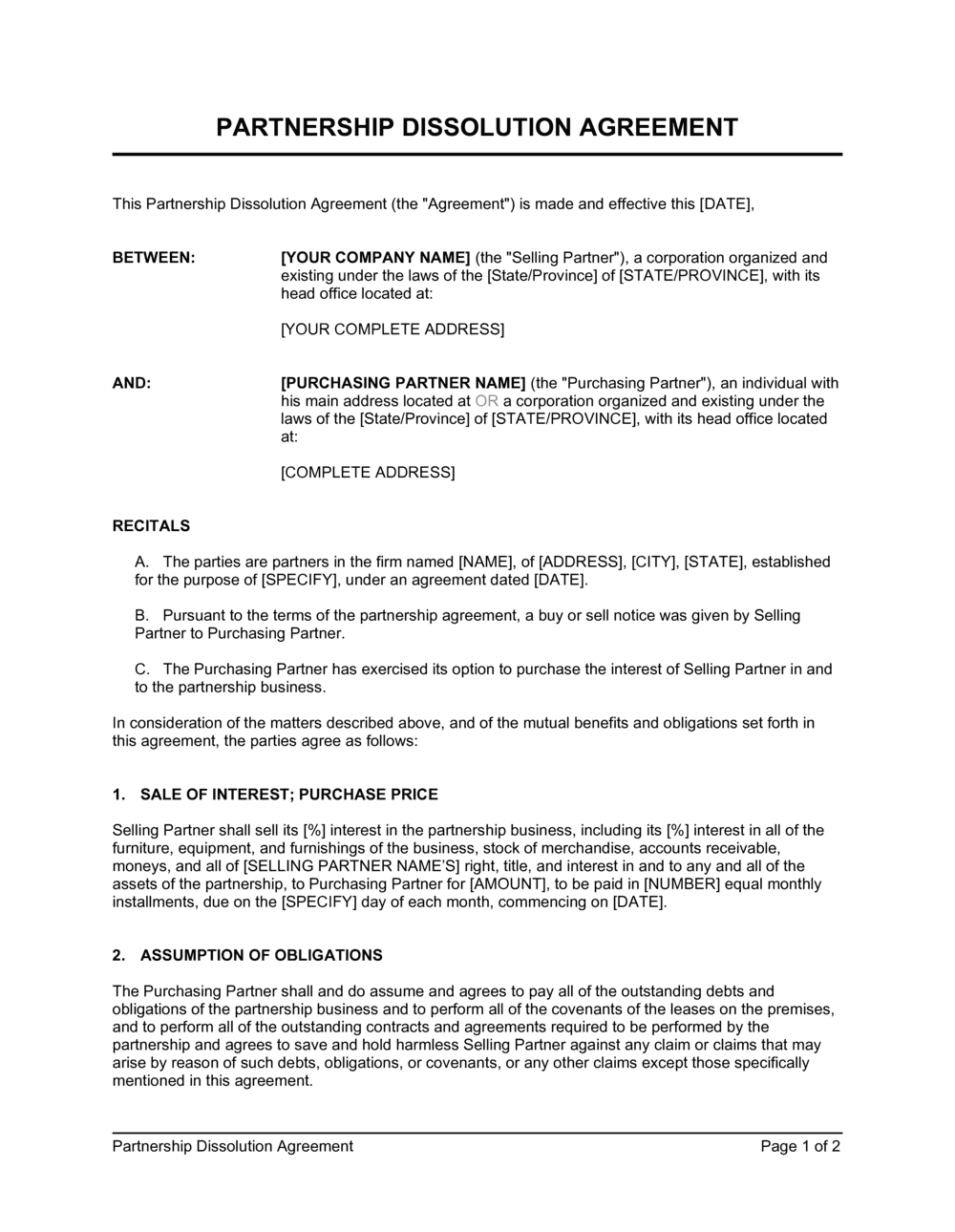 Partnership Dissolution Agreement Template by Business in a Box™