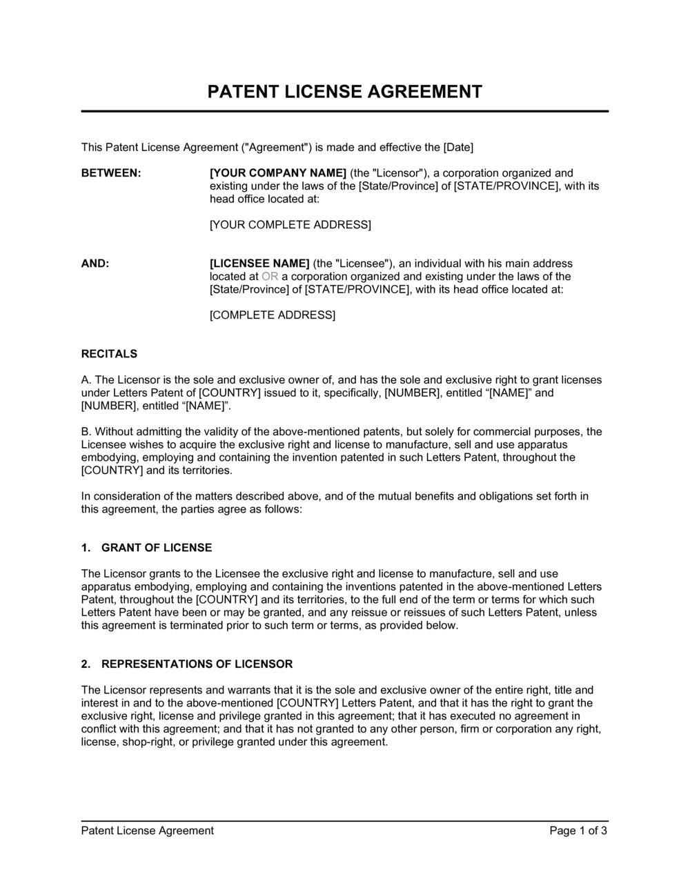 Patent License Agreement Template  by Business-in-a-Box™ For free trademark license agreement template