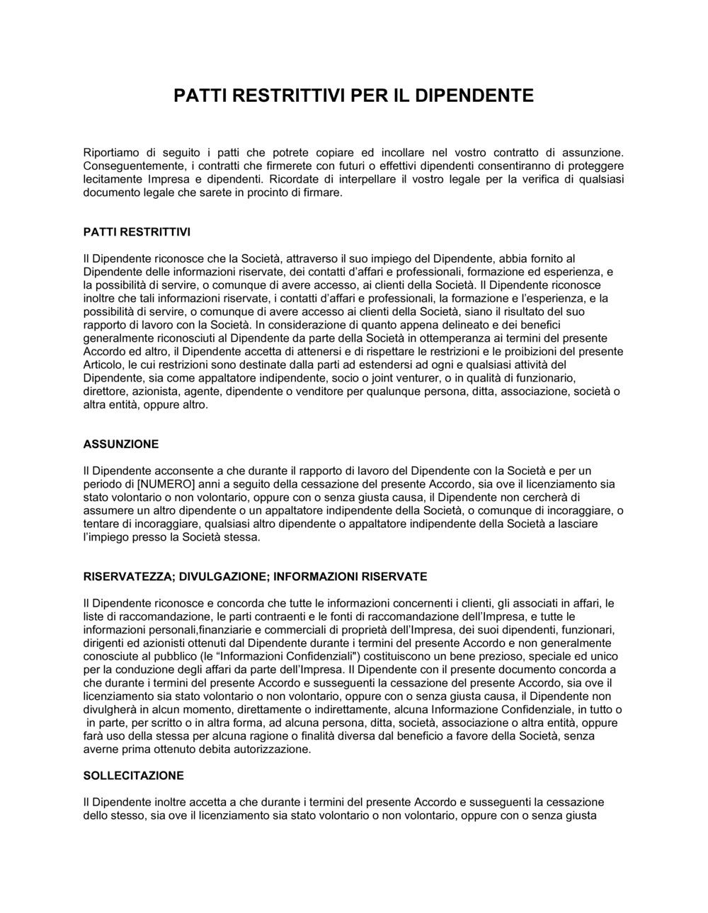 Business-in-a-Box's Patti restrittivi per il dipendente