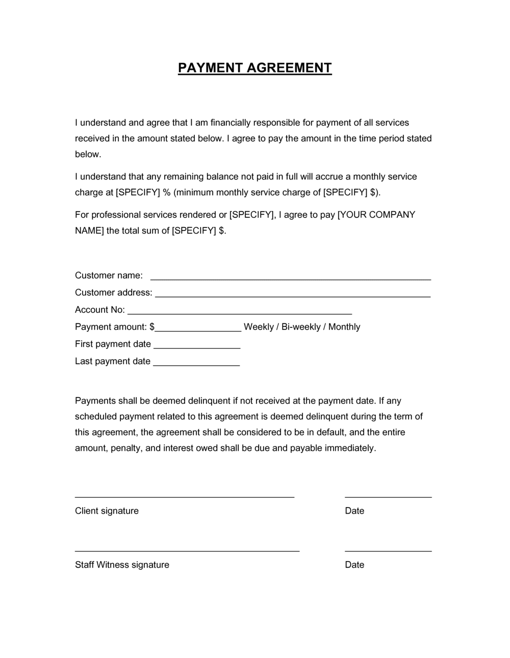 Free Printable Payment Agreement PRINTABLE TEMPLATES