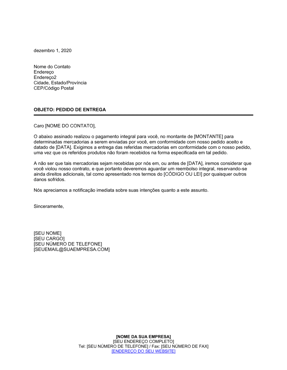 Business-in-a-Box's Pedido de Entrega