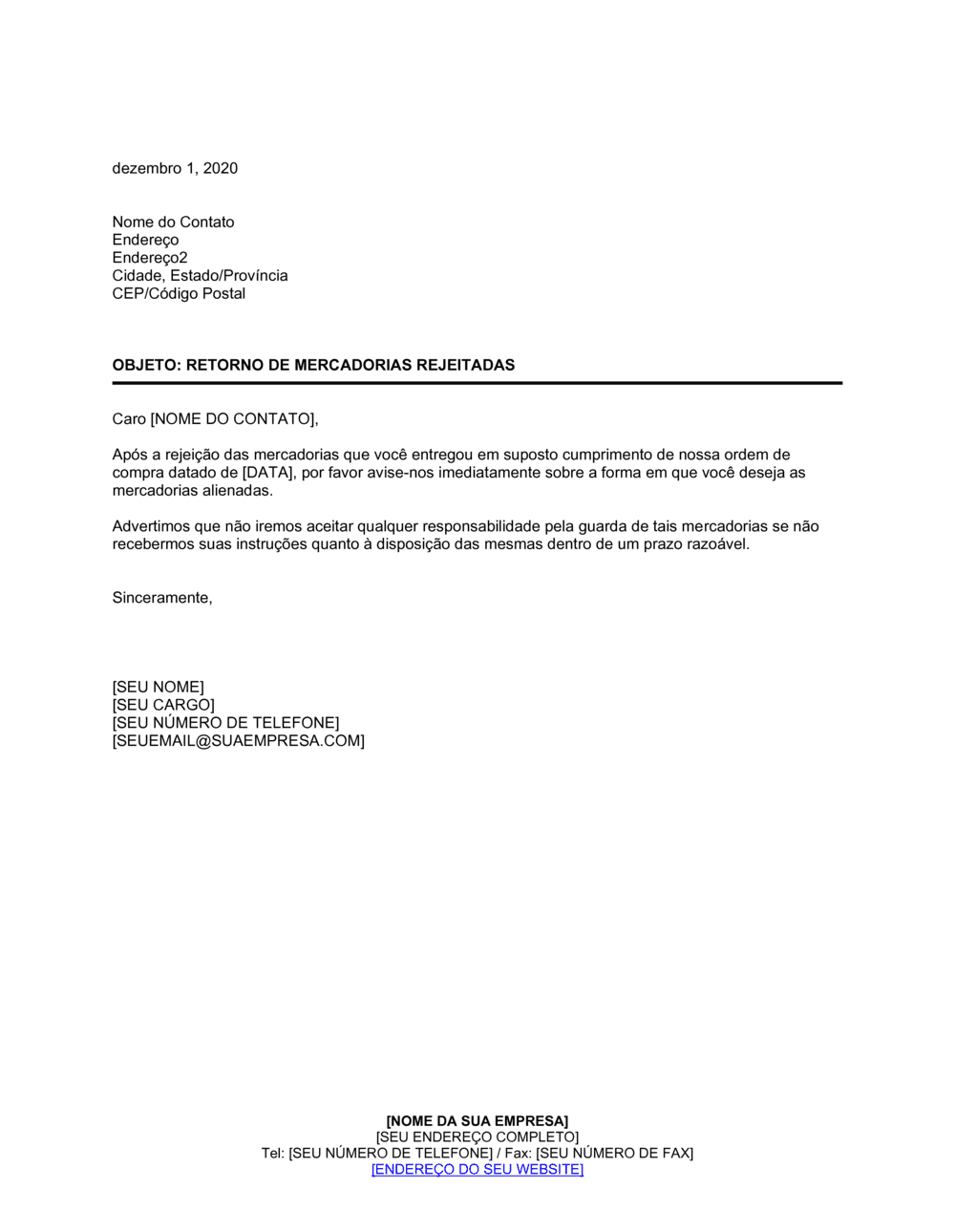 Business-in-a-Box's Pedido de Instruções para Devolução de Bens Rejeitados