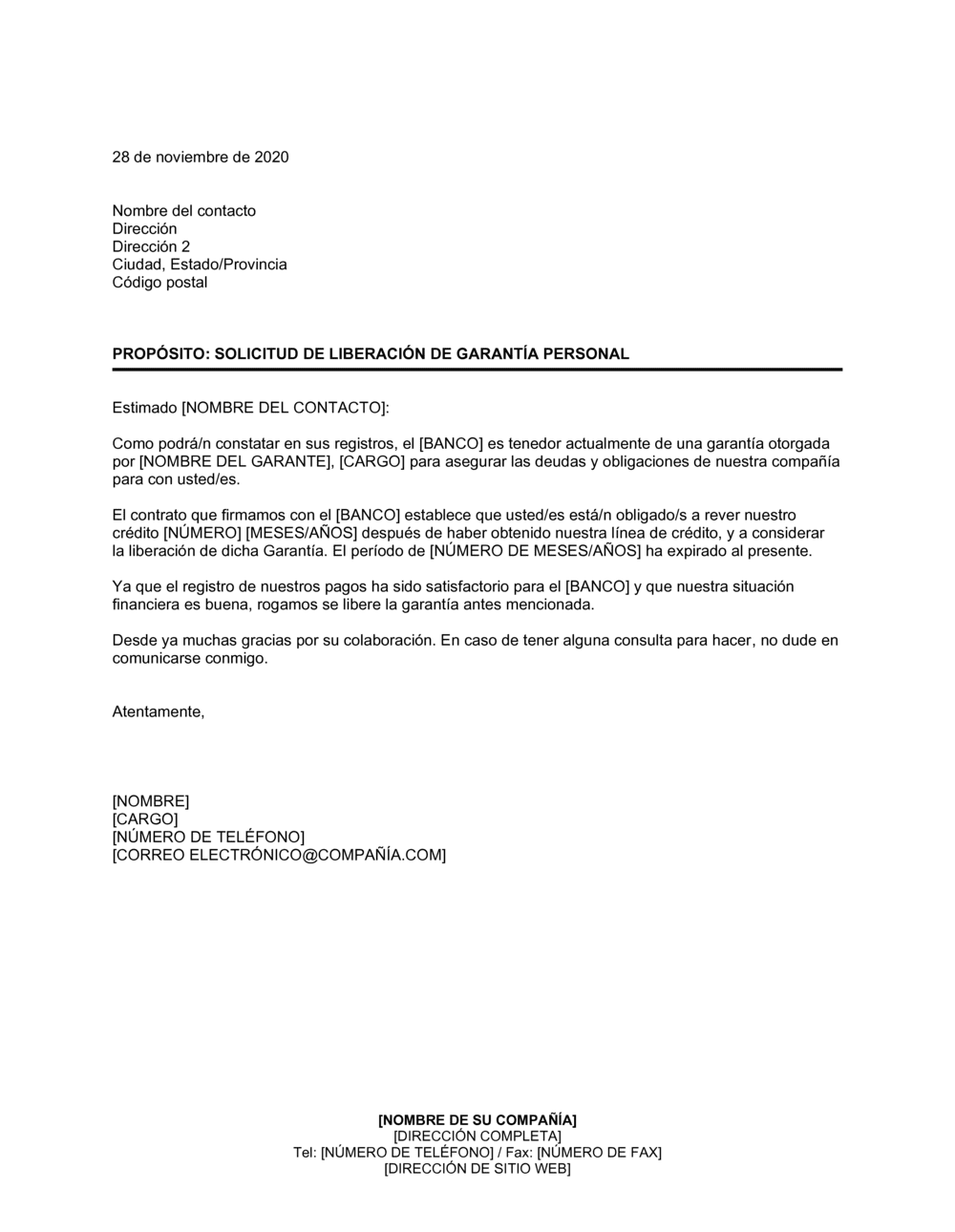 Business-in-a-Box's Pedido de liberación de garantía personal