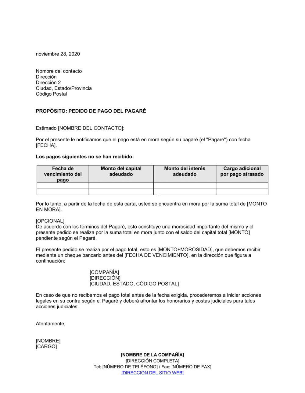 Business-in-a-Box's Pedido de pago del pagaré