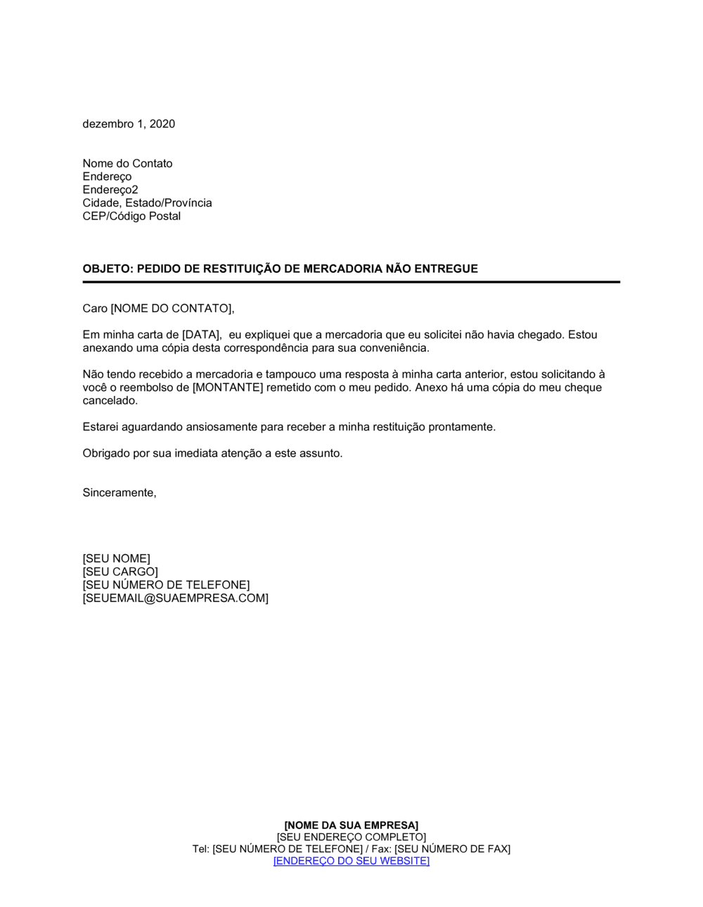 Business-in-a-Box's Pedido de Restituição em Mercadoria Não Entregue