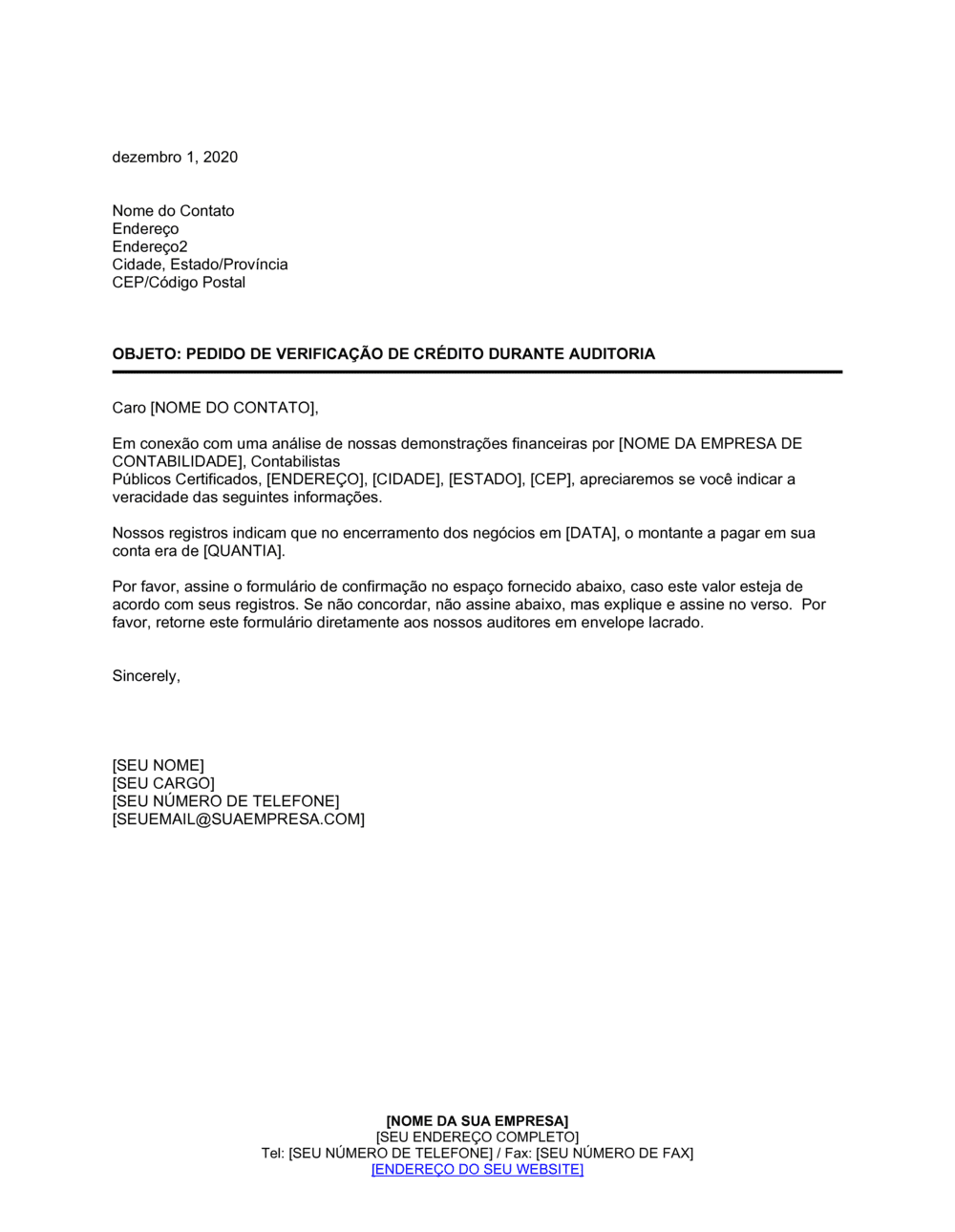 Business-in-a-Box's Pedido de Verificação de Recebíveis Durante Auditoria