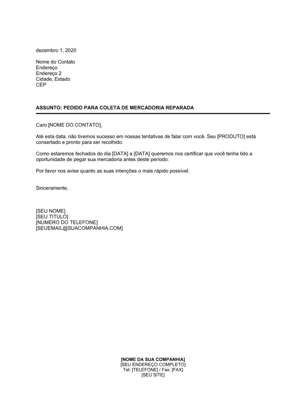 Business-in-a-Box's Pedido para Coleta de Mercadoria Reparada