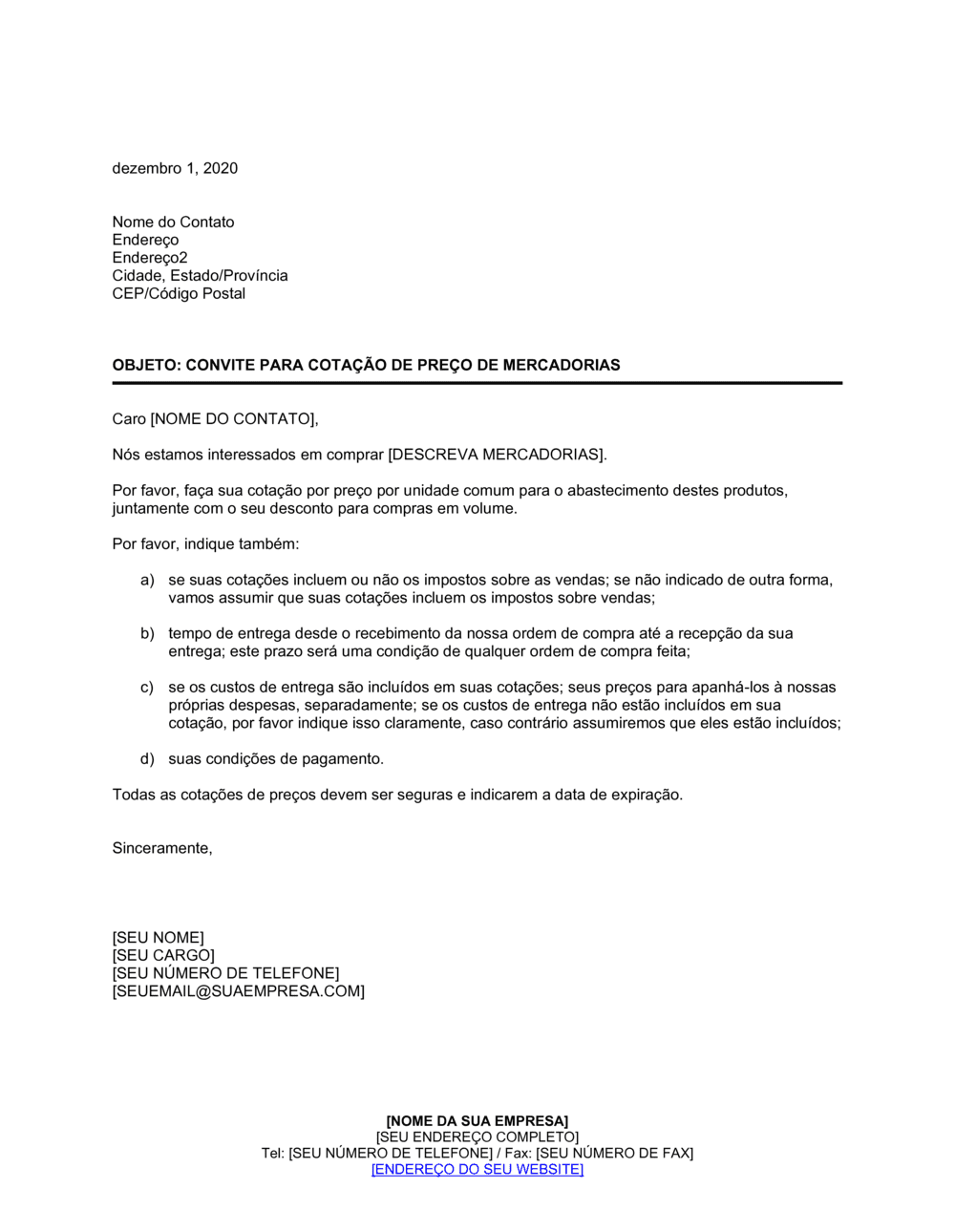 Business-in-a-Box's Pedido para Cotação de Preço