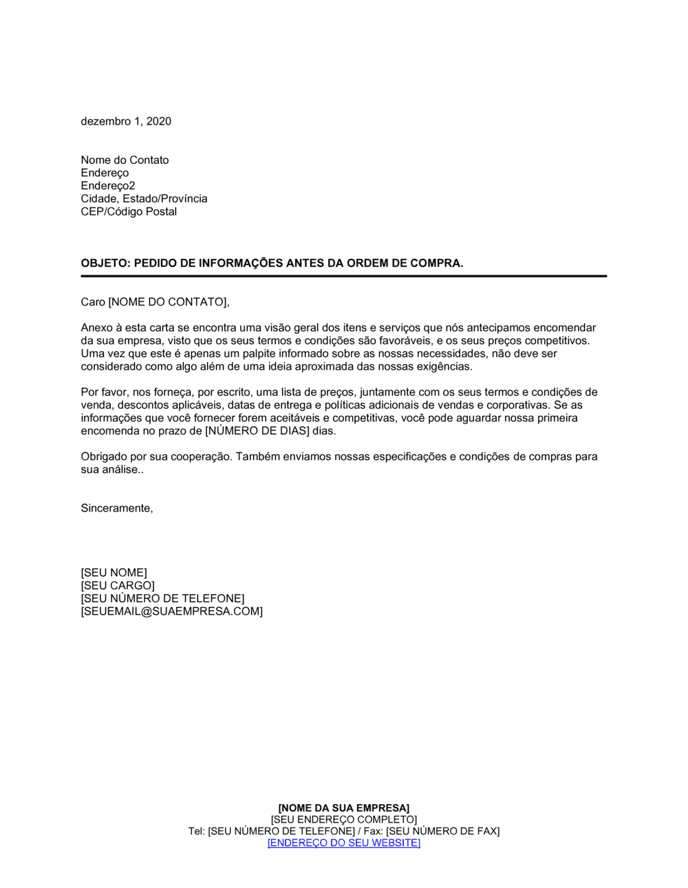 Business-in-a-Box's Pedido para Informação Adiantada de Pedido de Compra