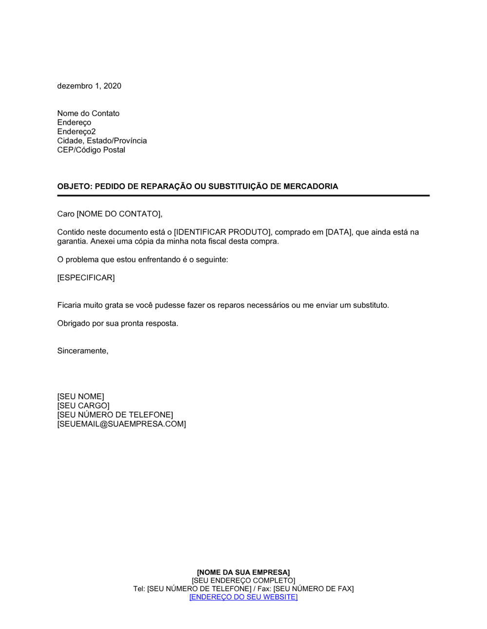 Business-in-a-Box's Pedido para Reparo de Mercadoria em Anexo