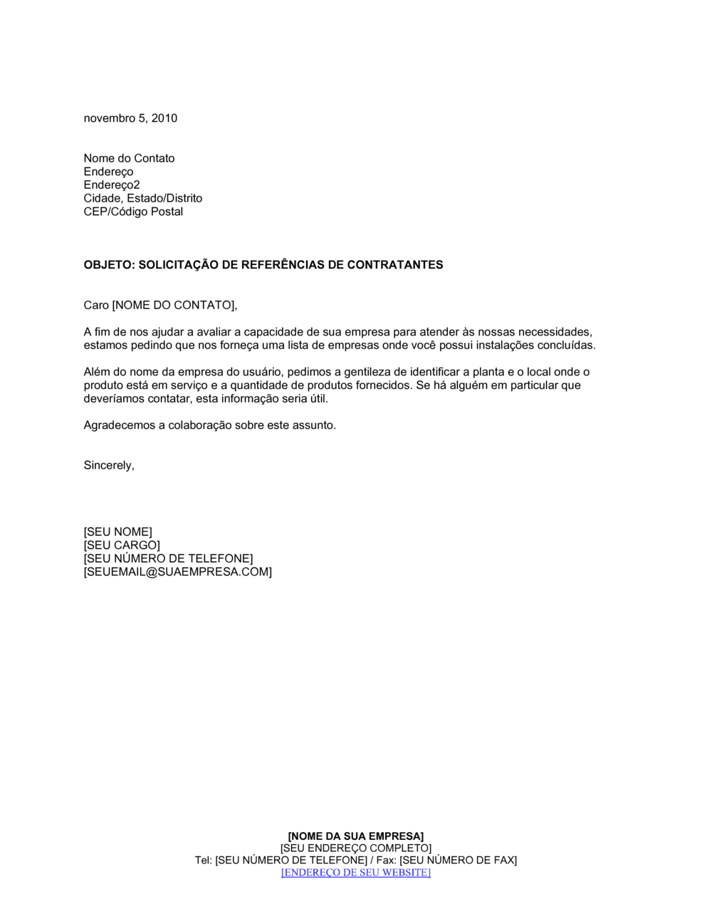 Business-in-a-Box's Pedido por Referências de Contratos