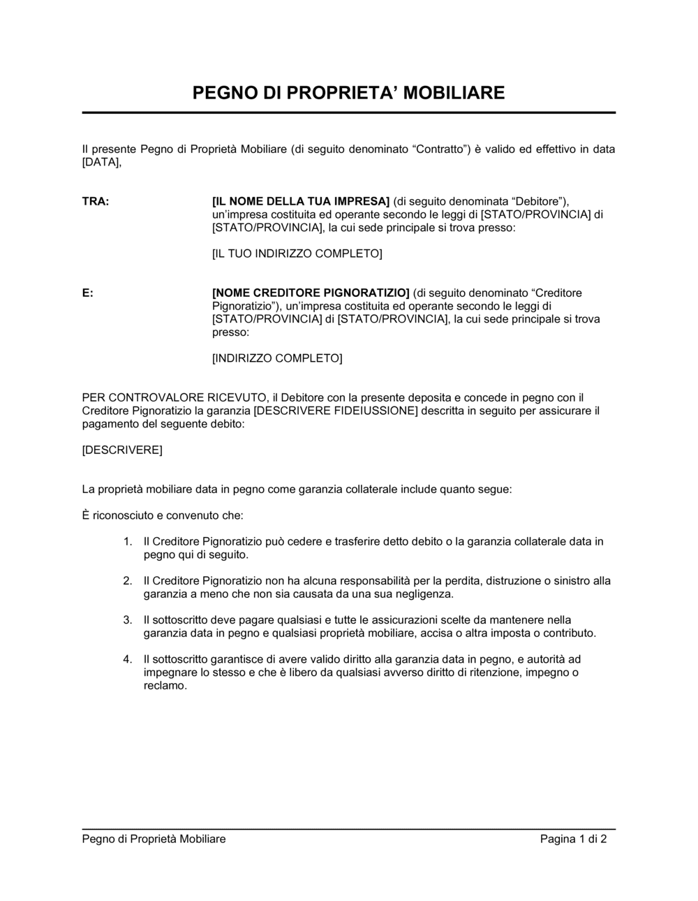 Business-in-a-Box's Pegno di proprietà mobiliare