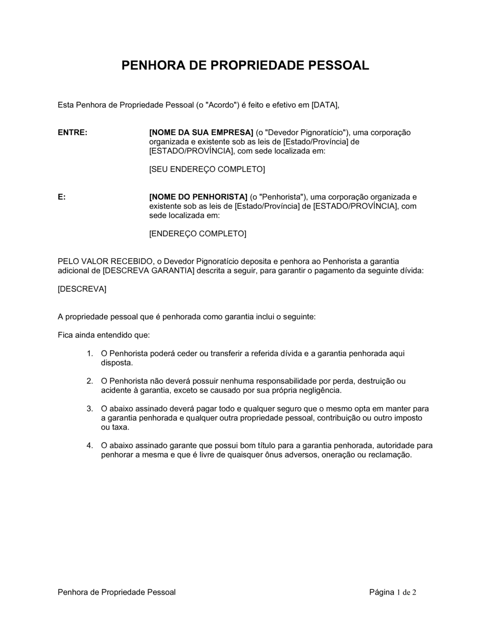 Business-in-a-Box's Penhor de Propriedade Pessoal