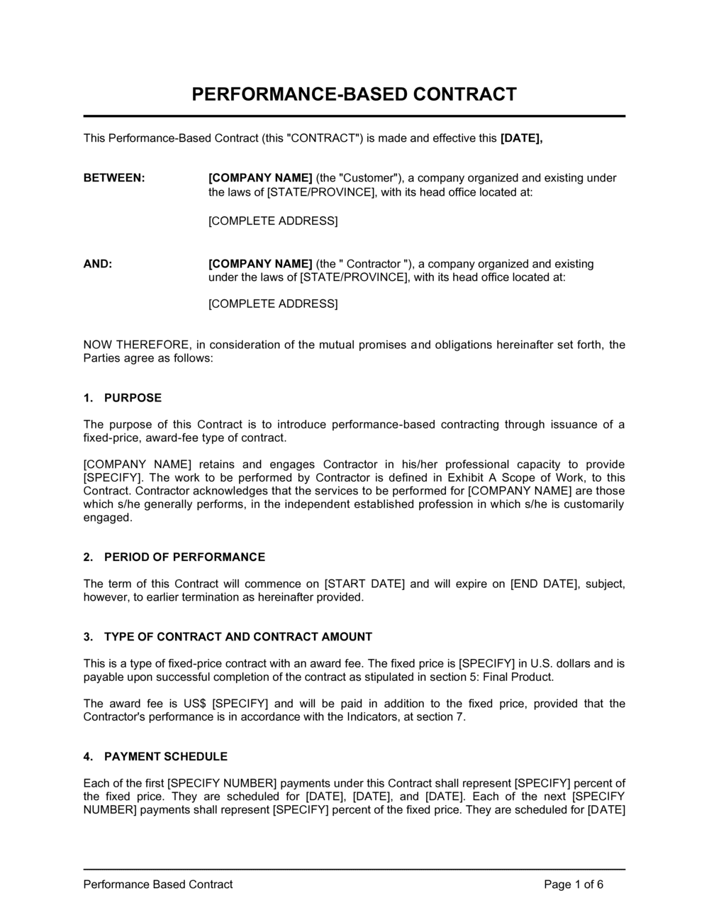 Performance Based Contract Template By Business in a Box 