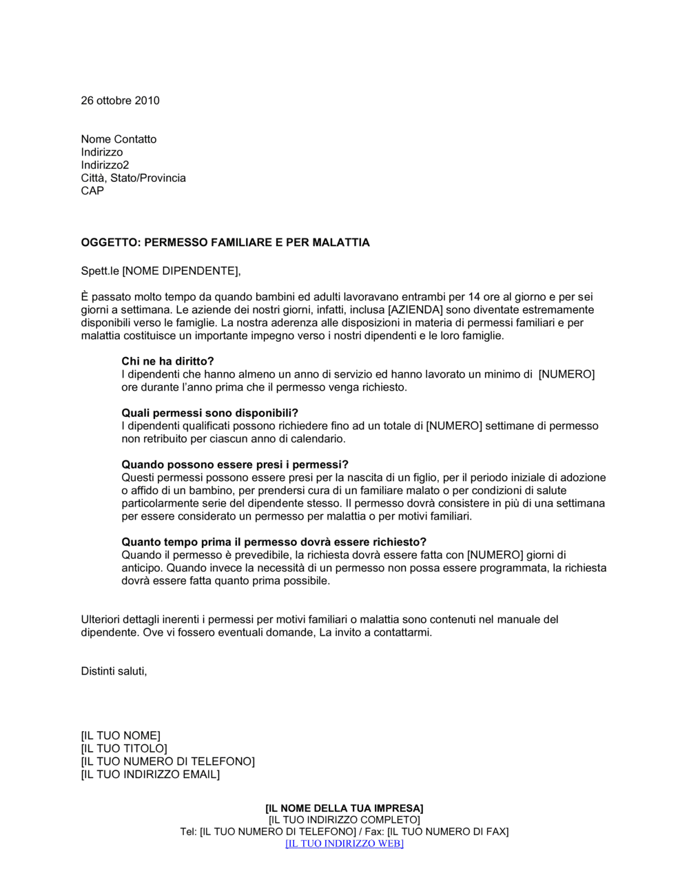 Business-in-a-Box's Permesso familiare e per malattia