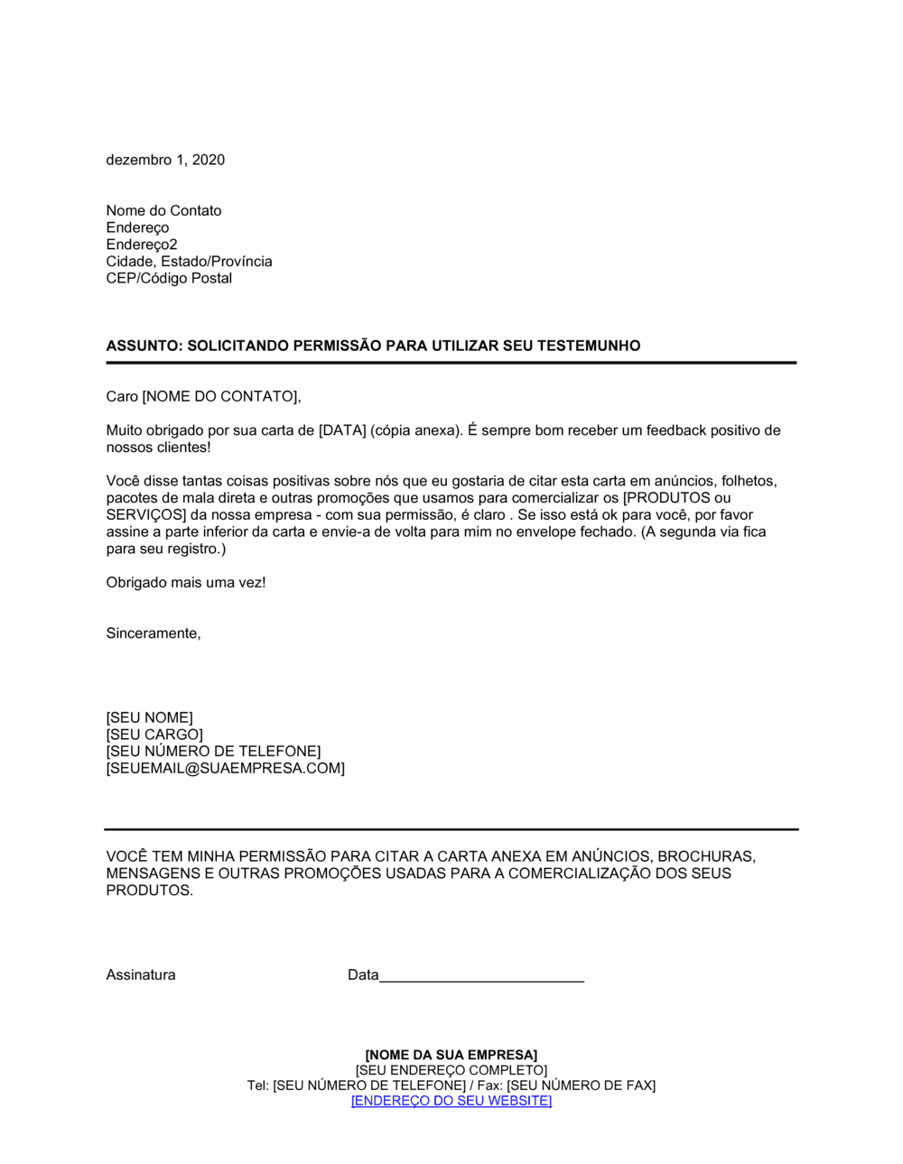 Business-in-a-Box's Permissão para Usar Testemunho não Solicitado