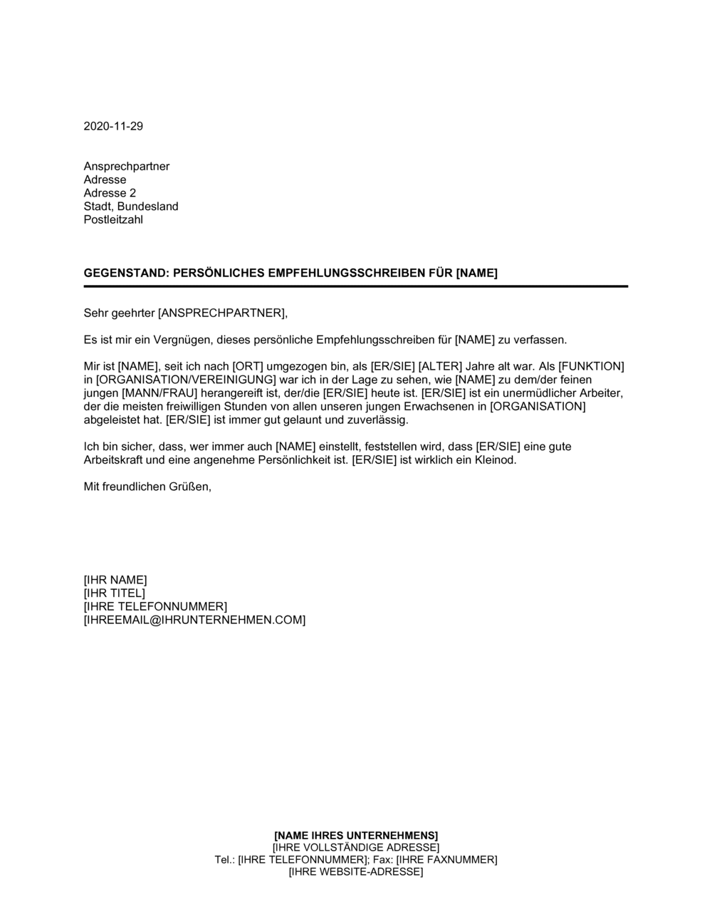 Business-in-a-Box's Persönliches Empfehlungsschreiben