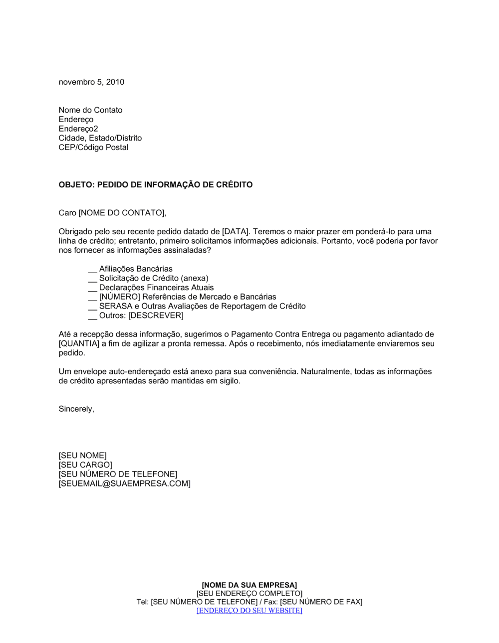 Business-in-a-Box's Petição de Informação de Crédito