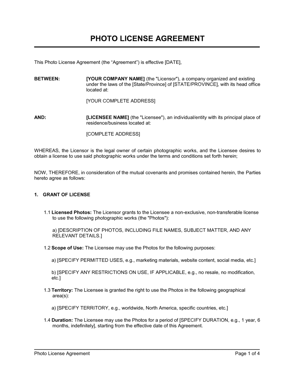 Business-in-a-Box's Photo License Agreement Template