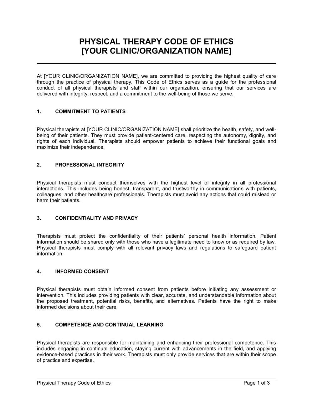 Business-in-a-Box's Physical Therapy Code Of Ethics Template