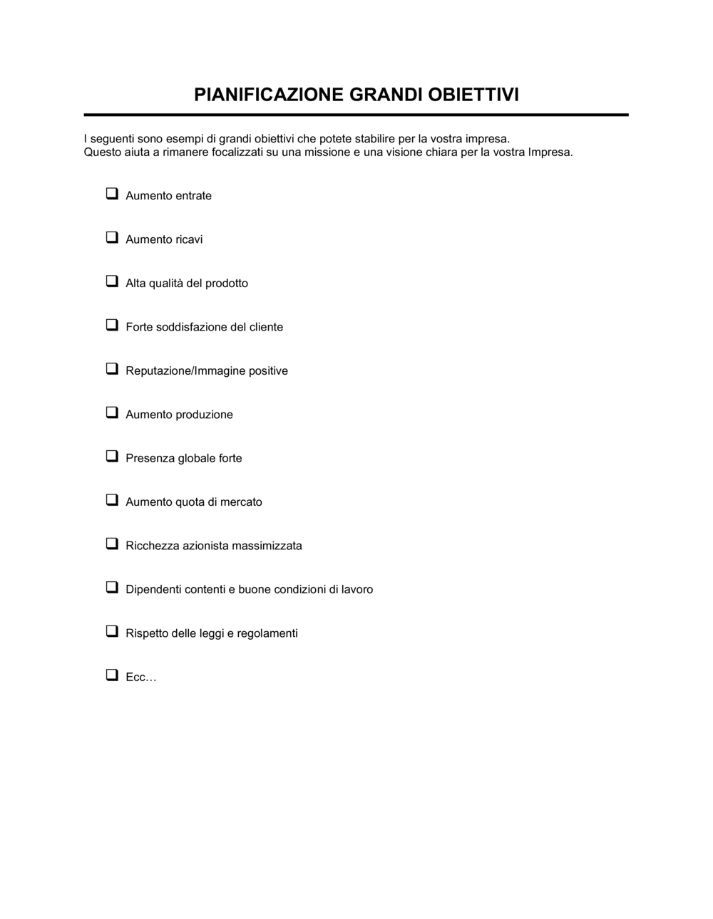 Business-in-a-Box's Pianificazione grandi obiettivi