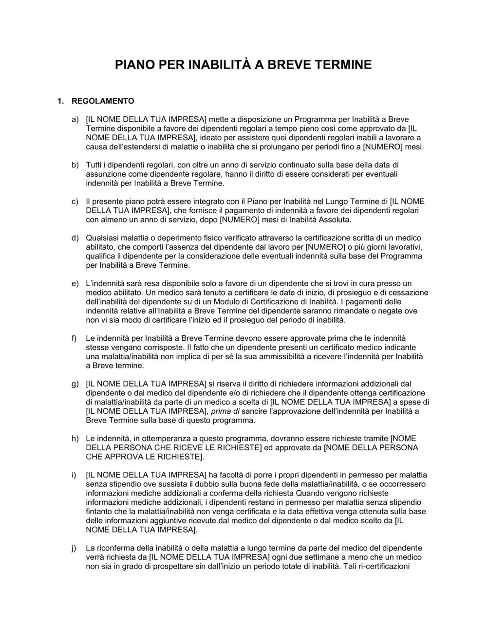 Business-in-a-Box's Piano per inabilità a breve termine