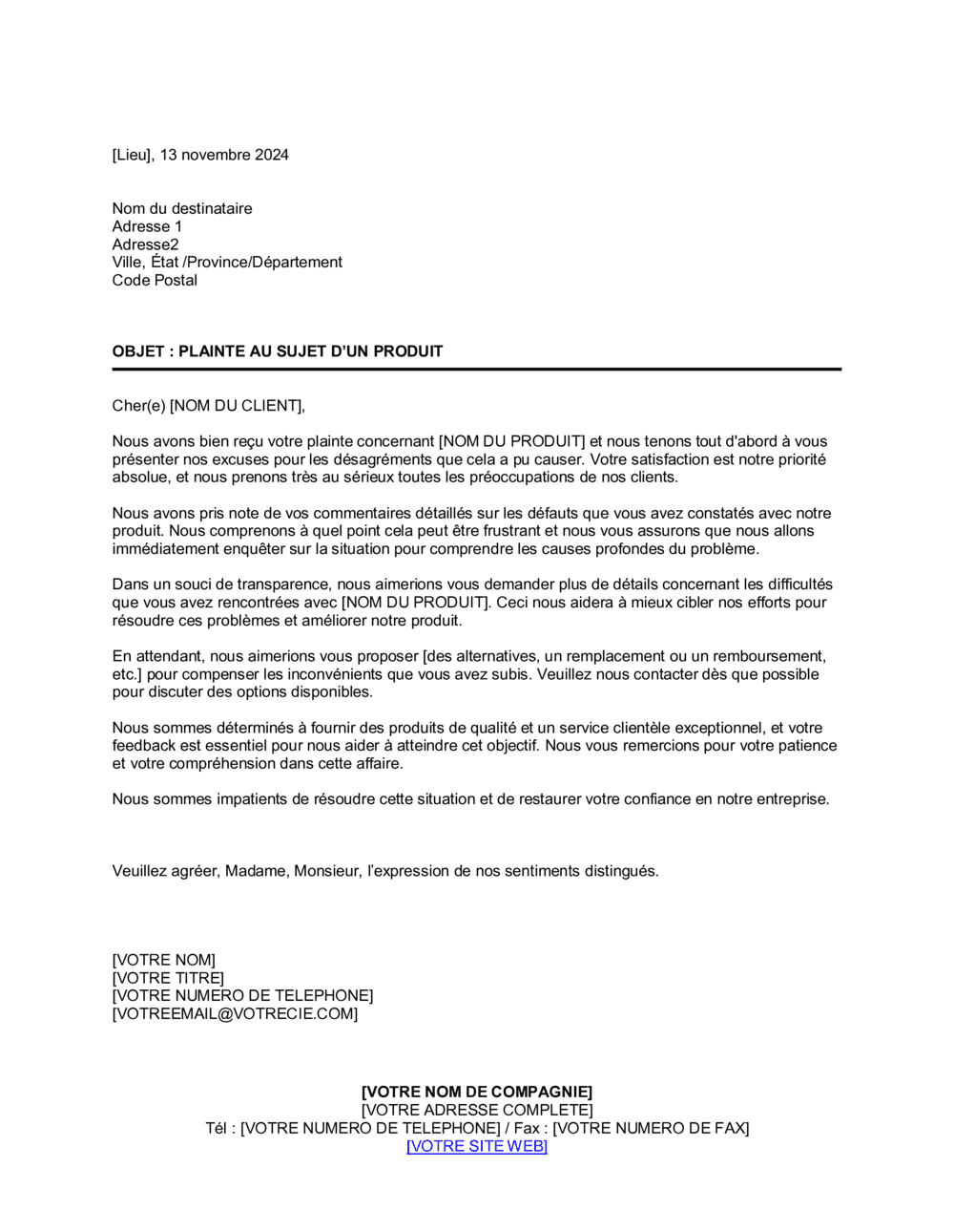 Business-in-a-Box's Plainte au sujet d'un produit