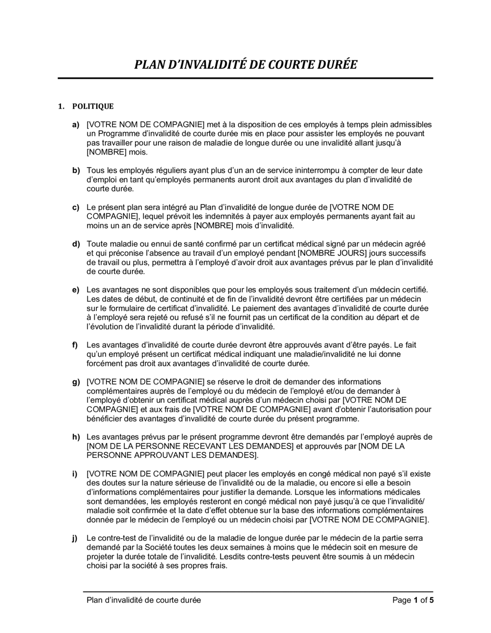 Business-in-a-Box's Plan d'invalidité (courte durée)