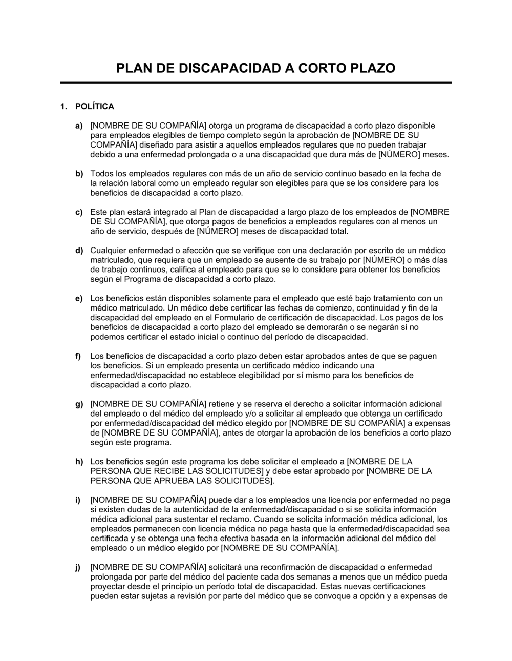 Business-in-a-Box's Plan por discapacidad a corto plazo