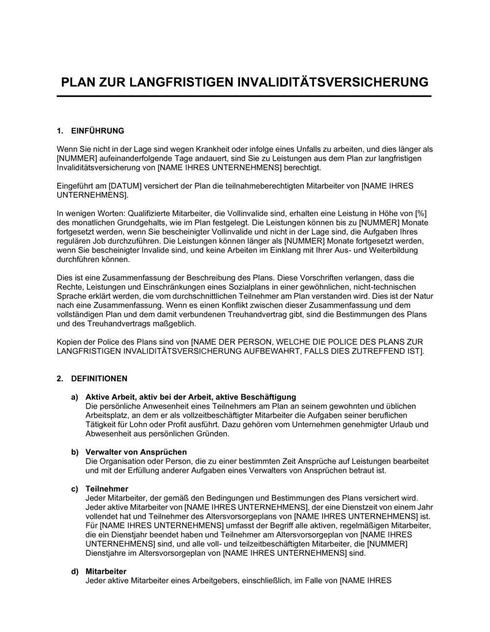 Business-in-a-Box's Plan zur langfristigen Invaliditätsversicherung
